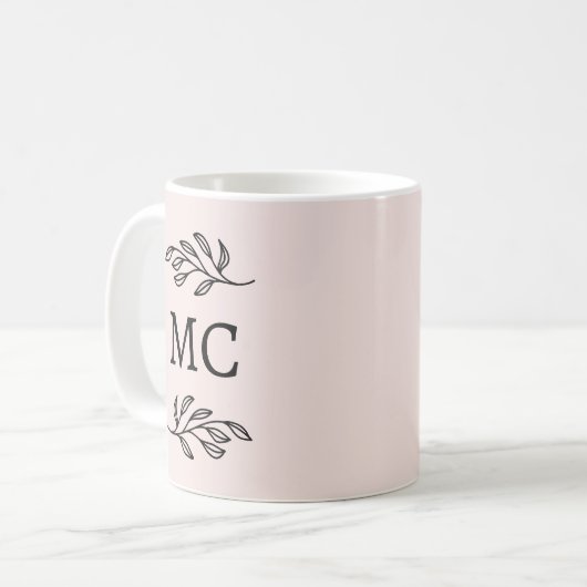 Personalized Monogram Initials Botanical Blush Kaffeetasse (Vorderseite Links)