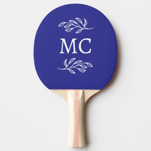 Personalized Monogram Initials Botanical Leaf Blue Tischtennis Schläger (Vorderseite)