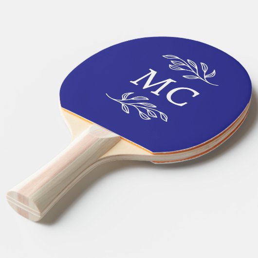 Personalized Monogram Initials Botanical Leaf Blue Tischtennis Schläger (Vorderseite)