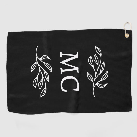 Personalized Monogram Initials Botanical Leaf Golfhandtuch (Horizontal)