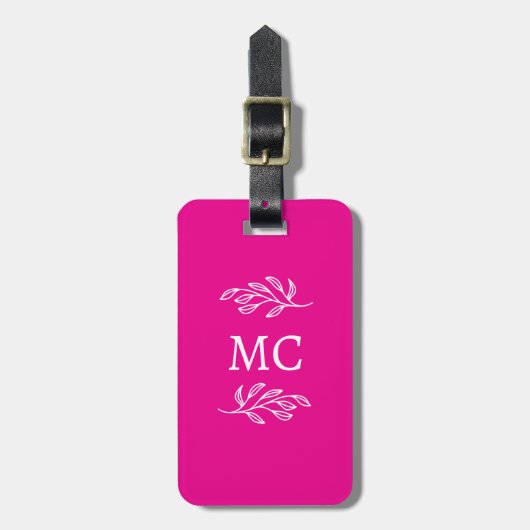 Personalized Monogram Initials Botanical Leaf Pink Gepäckanhänger (Vorderseite vertikal)