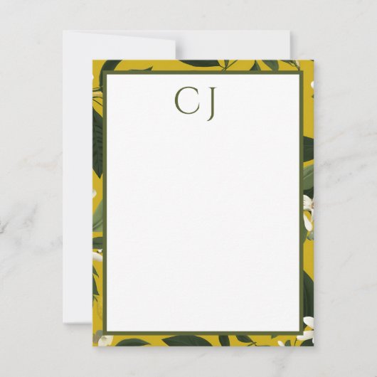 Personalized Monogram Lemon Citrus Mitteilungskarte (Vorderseite)