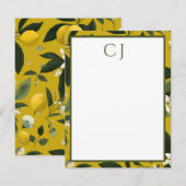 Personalized Monogram Lemon Citrus Mitteilungskarte (Vorne/Hinten)