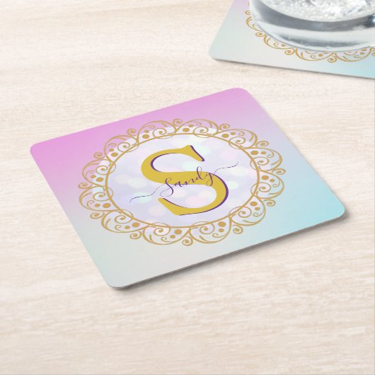 Personalized Monogram Mandala Gold and Blue Rechteckiger Pappuntersetzer (angewinkelt)