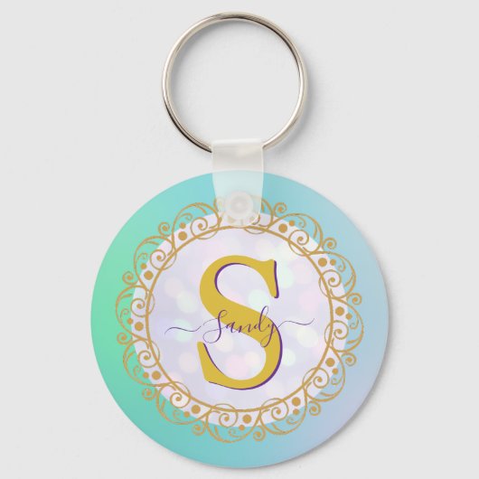 Personalized Monogram Mandala Gold and Blue Schlüsselanhänger (Vorderseite)