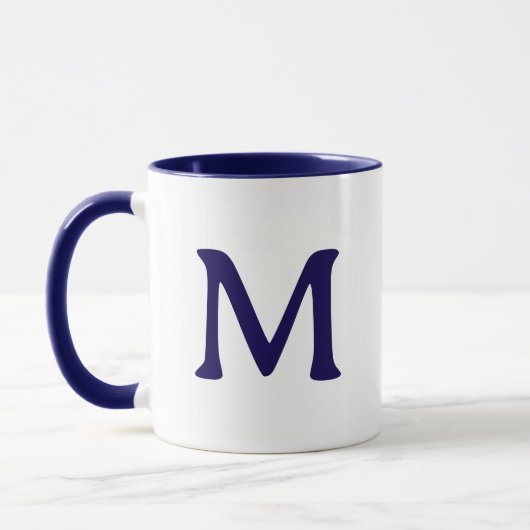 Personalized Monogram Modern Navy Blue White Mug Tasse (Links)