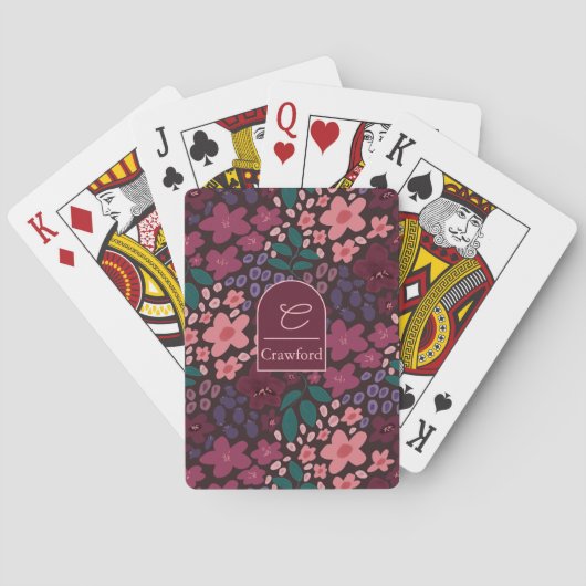 Personalized Monogram Moody Floral Playing Cards Spielkarten (Rückseite)
