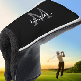 Personalized Monogram Name Initial Black Gray Golf Headcover