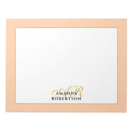 Personalized Monogram Peach Gold Black Stylish Notizblock