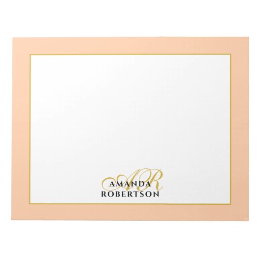 Personalized Monogram Peach Gold Black Stylish Notizblock (Vorderseite)