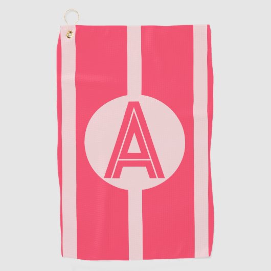 Personalized Monogram Pink Red Stripe Golfhandtuch (Vorderseite)