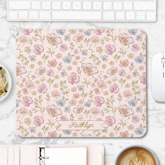 Personalized Monogram Pretty Vintage Floral Mousepad