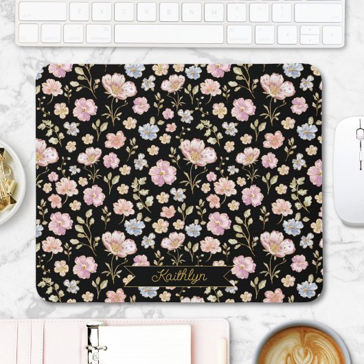 Personalized Monogram Pretty Vintage Floral Mousepad