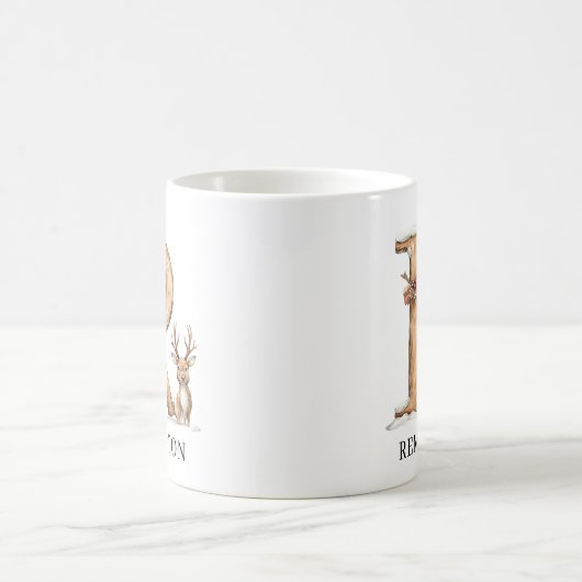 Personalized Monogram R Christmas Reindeer Holiday Kaffeetasse (Mittel)