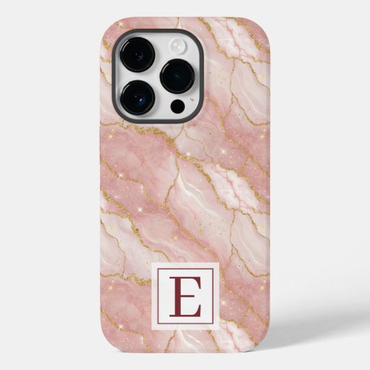 Personalized Monogram Rose Quartz Gold Case-Mate iPhone Hülle (Rückseite)
