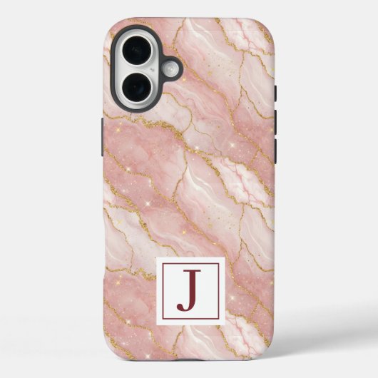 Personalized Monogram Rose Quartz Gold Case-Mate iPhone Hülle (Rückseite)