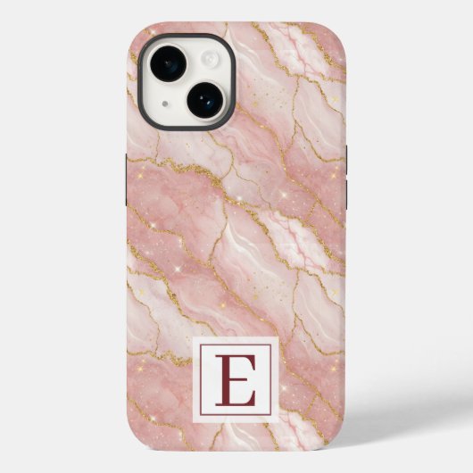 Personalized Monogram Rose Quartz Gold Case-Mate iPhone Hülle (Rückseite)