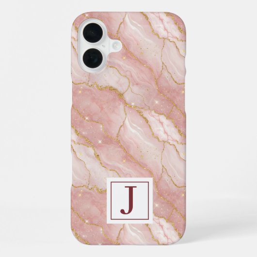 Personalized Monogram Rose Quartz Gold iPhone Hülle (Rückseite)