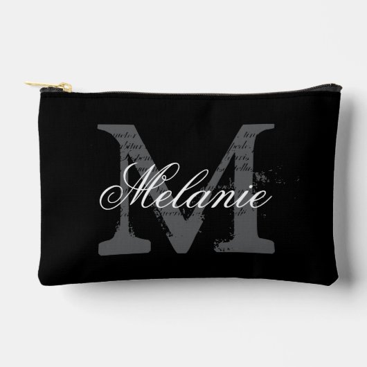 Personalized monogram small black cosmetic bag zubehörtasche (Vorderseite)