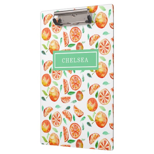 Personalized Monogram Watercolor Oranges Citrus Klemmbrett (Links)