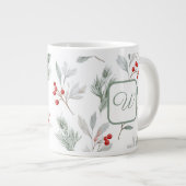 Personalized Monogram Winter Foliage Coffee Mug Jumbo-Tasse (Vorderseite Rechts)