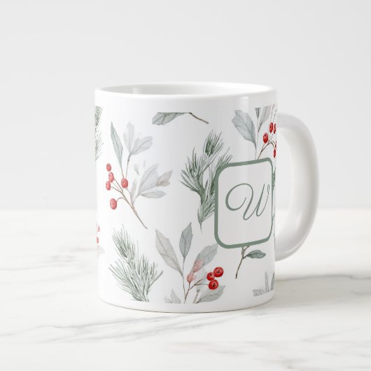 Personalized Monogram Winter Foliage Coffee Mug Jumbo-Tasse (Vorderseite Rechts)