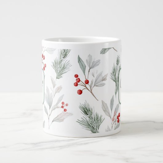 Personalized Monogram Winter Foliage Coffee Mug Jumbo-Tasse (Vorderseite)