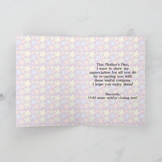 Personalized Mother's Day Coupons Karte (Innenseite)
