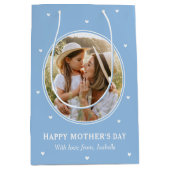 Personalized Mother's Day Photos Cute Blue White Mittlere Geschenktüte (Vorderseite)