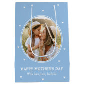 Personalized Mother's Day Photos Cute Blue White Mittlere Geschenktüte (Rückseite)