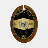 Personalized Motorcycle Club Black & Gold Ornament Aus Metall (Vorderseite links)