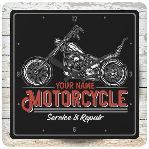 Personalized Motorcycle Service Biker Repair Shop  Quadratische Wanduhr