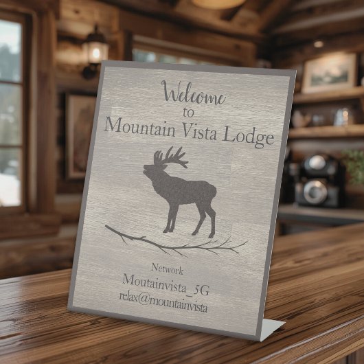 Personalized Mountain Lodge Guest WiFi Sign Sockelschild
