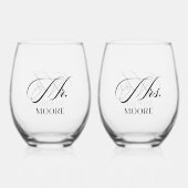 Personalized Mr. & Mrs. Stemless Wine Glass Weinglas Ohne Stiel (Vorderseite)