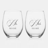 Personalized Mr. & Mrs. Stemless Wine Glass Weinglas Ohne Stiel (Rückseite)