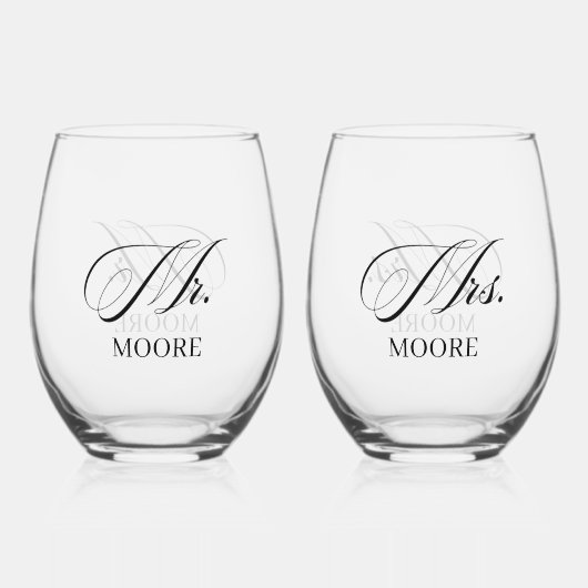 Personalized Mr. & Mrs. Stemless Wine Glass Weinglas Ohne Stiel (Vorderseite)