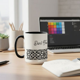 Personalized Mug Black Lace Floral Slogan  Tasse
