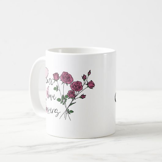 Personalized Mug Peace Love Flowers Kaffeetasse (Vorderseite Links)