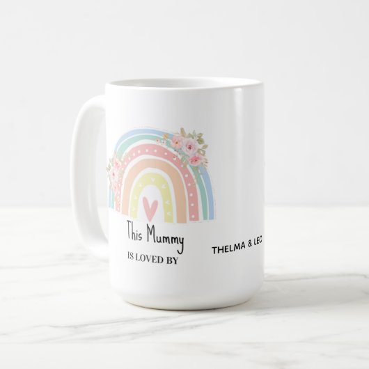 Personalized Mum's Rainbow & Floral Mug Kaffeetasse (Vorderseite Links)