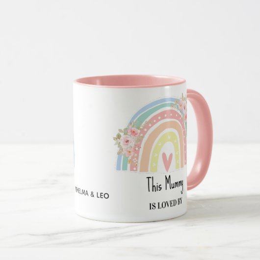 Personalized Mum's Rainbow & Floral Name Mug Tasse (VorderseiteRechts)