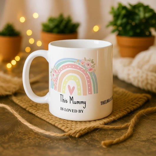 Personalized Mum's Rainbow & Floral Name Mug Zweifarbige Tasse