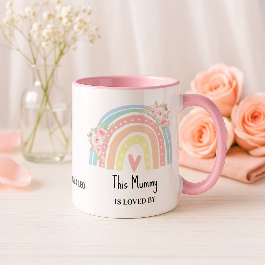 Personalized Mum's Rainbow & Floral Name Mug Zweifarbige Tasse