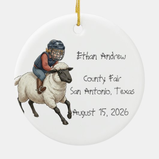 Personalized Mutton Bustin Boy  Keramik Ornament (Hinten)