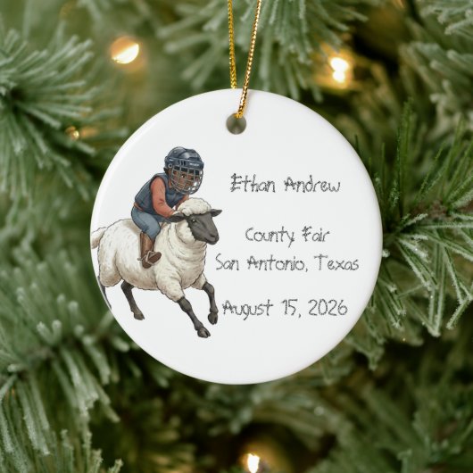 Personalized Mutton Bustin Rodeo Boy Keramik Ornament (Baum)