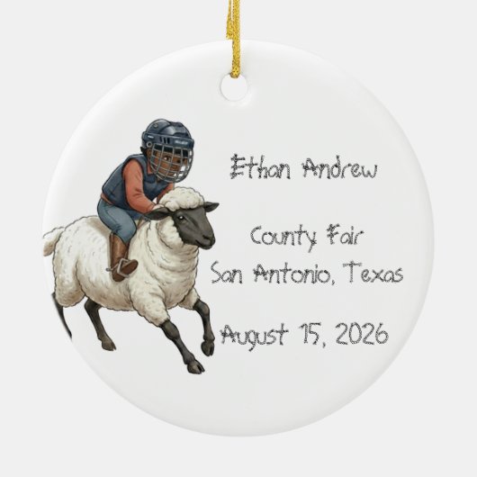 Personalized Mutton Bustin Rodeo Boy  Keramik Ornament (Hinten)