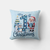 Personalized My 1st Christmas Blue & White Checker Kissen (Vorderseite)