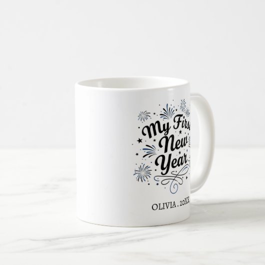 Personalized My First New Year Mug – Custom Name Kaffeetasse (VorderseiteRechts)