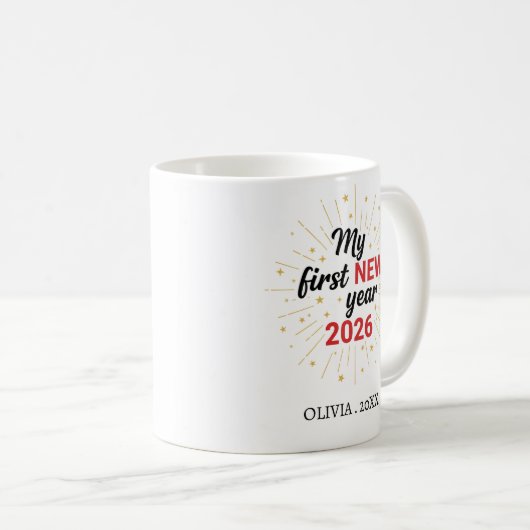 Personalized My First New Year Mug – Custom Name Kaffeetasse (VorderseiteRechts)