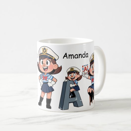 Personalized  Name & A Sailor Cartoon Character  Kaffeetasse (VorderseiteRechts)