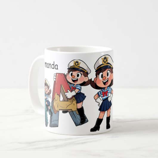 Personalized  Name & A Sailor Cartoon Character  Kaffeetasse (Vorderseite Links)